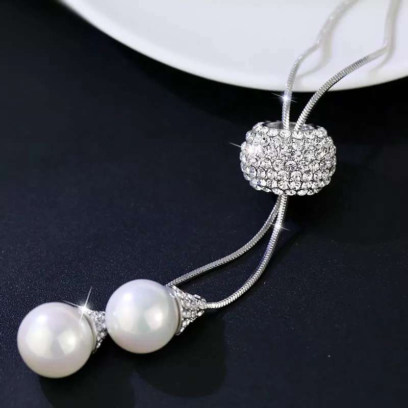 Vòng cổ SINLEERY MY340 mặt hạt ngọc trai màu vàng/ bạc đính pha lê thời trang cho nữ