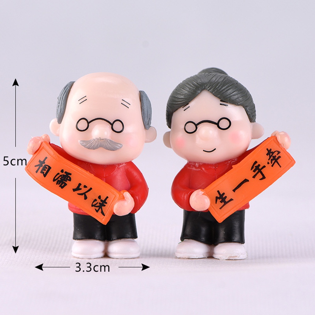 【SPP】2Pcs/Set Resin Newyear Grandparents Figurine Miniature Landscape Cake Decor