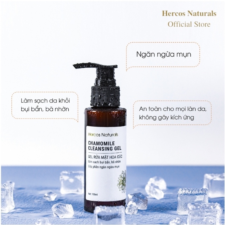 Gel Rửa Mặt Hoa Cúc Hercos Naturals làm sạch, ngăn ngừa mụn Chamomile Cleansing Gel 100ml | BigBuy360 - bigbuy360.vn