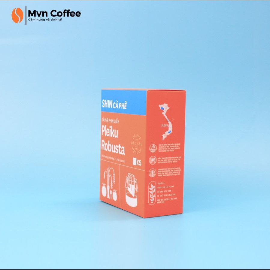 Cafe Đặc Sản Phin Giấy tiện lợi Shin Cà Phê Thượng Hạng - DripBag Plekiu Robusta (5 gói) 60g - Hương Vị đậm đà, socola