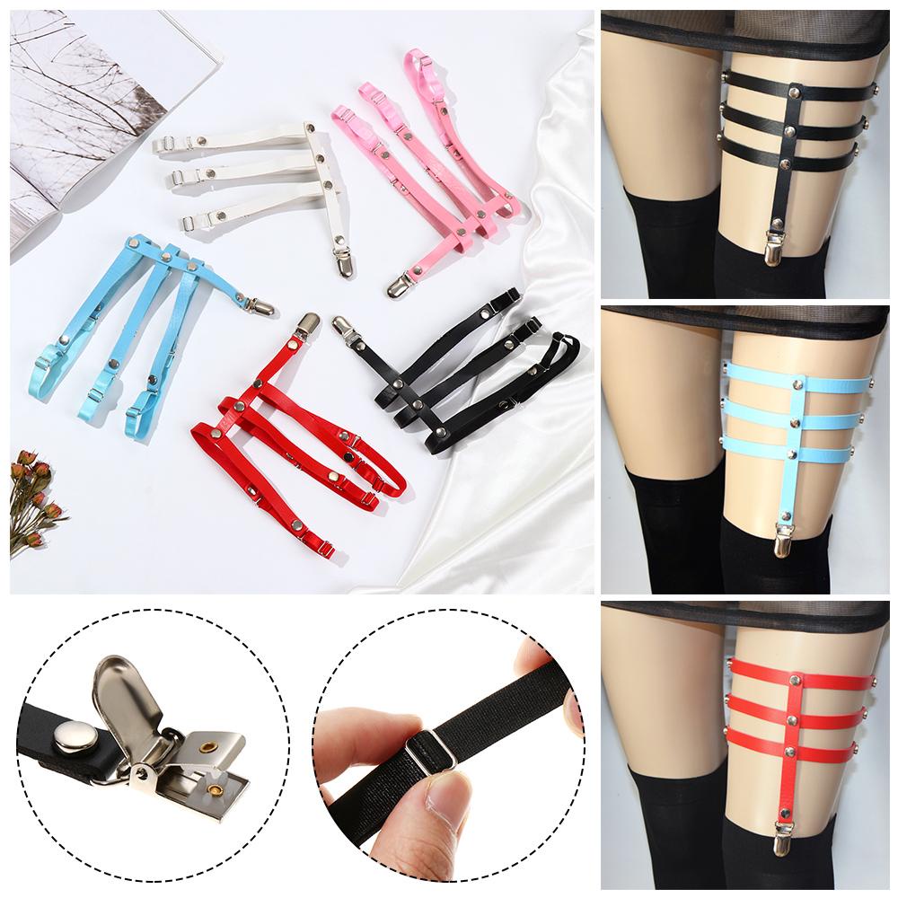 Melodg Đai Nịt Vớ Bằng Da Pu 3 Hàng Phong Cách Gothic