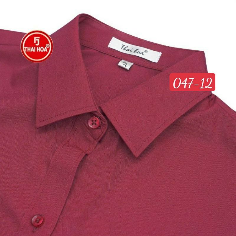 Áo sơ mi Thái Hòa vải mềm thoáng mát co giãn màu đỏ đô 2869 047