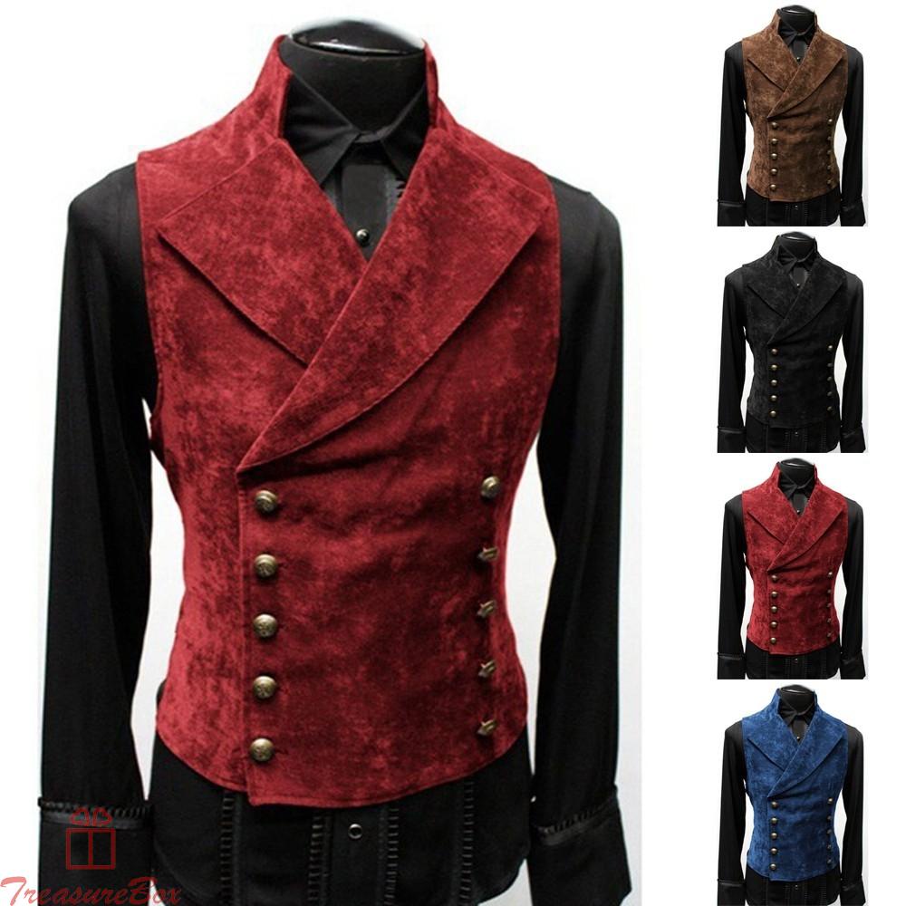 Mens Retro Lapel Button Vest Medieval Handsome Fashion Double Breasted Coat