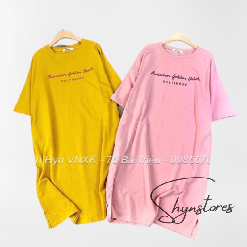 Đầm suông nữ Shynstores - váy xuông cotton in chữ cộc tay cổ tròn vải đẹp freeship