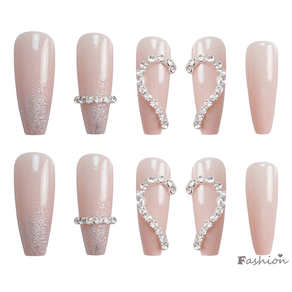 Bộ 24 Móng Tay Giả Trang Trí Họa Tiết Trái Tim Xinh Xắn Cho Nữ