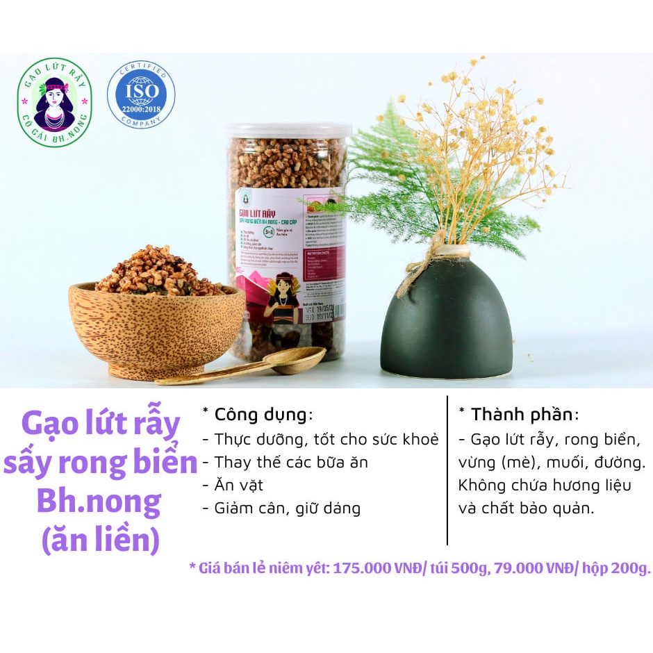 [Thực Phẩm Sạch] Combo 2 hộp Gạo Lứt Rẫy Sấy Rong Biển Ngon Ngon Bổ Sung Chất Dinh Dưỡng, Hỗ Trợ Giảm Cân 500g