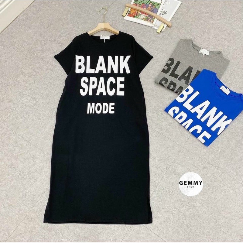 ĐẦM NỮ-Váy suông cotton dáng dài 1m in chữ "BLANK"