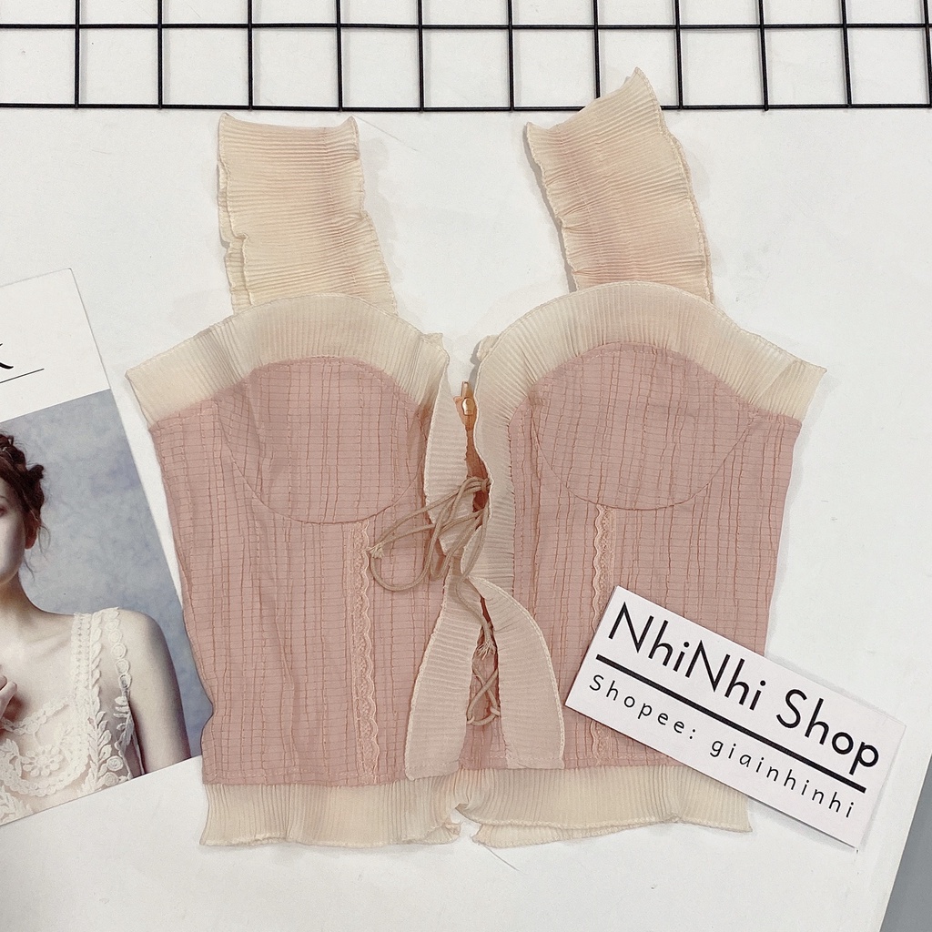 Áo hai dây đũi đan bụng dáng ngắn croptop viền bèo AS1432 - NhiNhi Shop