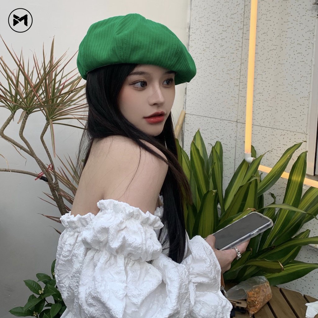 Mũ Beret Họa Tiết Sọc Thời Trang Retro Nhật Bản Cho Nữ