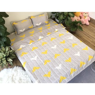 Bộ ga gối poly 1 drap 1m6 x 2m kèm 2 vỏ gối nằm mẫu chữ V vàng