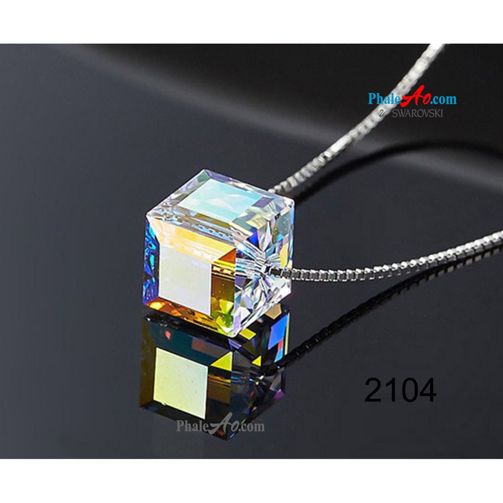 Dây chuyền Swarovski 3 hạt vuông 10, 8, 6ly crystal cube 5601 001AB, bạc 925 - phaleAo