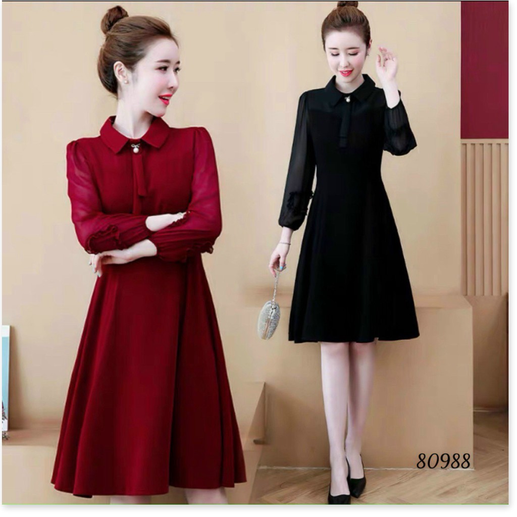ĐẦM XÒE NỮ CỔ SƠ MI TAY DÀI DỰ TIỆC PHỐI HỢP CÔNG SỞ CỰC SANG TRỌNG CÓ ĐỦ SIZE S M L XL XXL