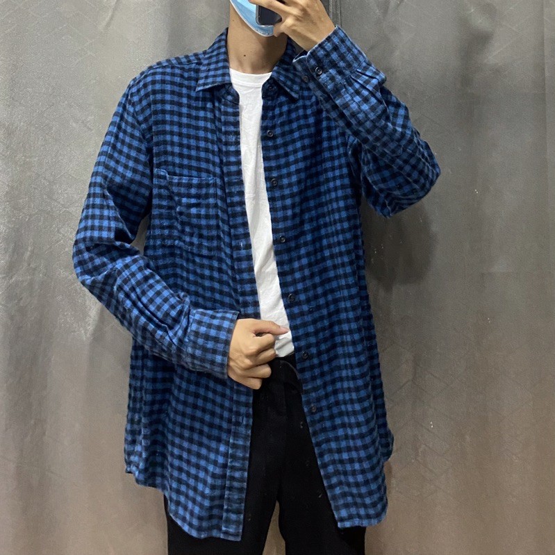 2HAND - ÁO SƠ MI FLANNEL KẺ CARO MÀU XANH ĐEN SIZE XL