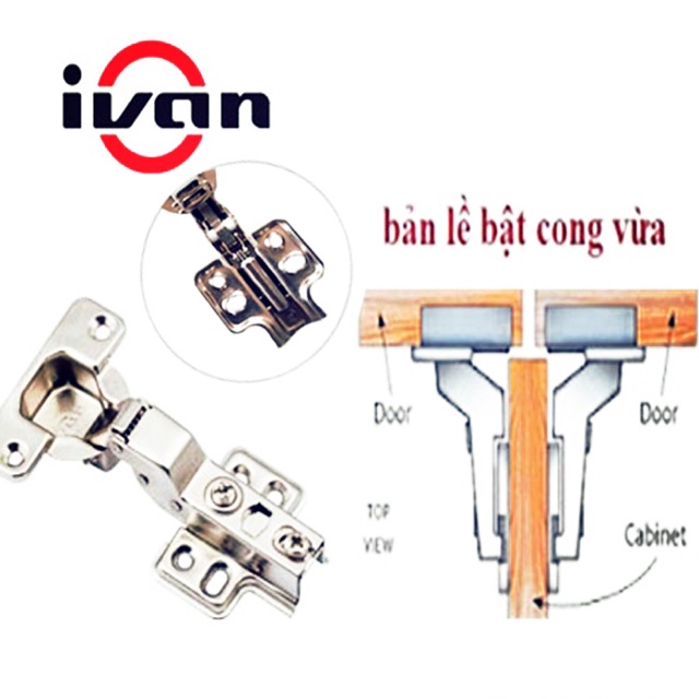 Bản lề tủ inox Ivan giảm chấn loại cong vừa