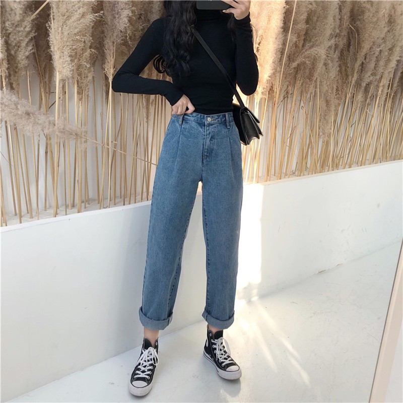 Xiaozhainv Quần jean ống rộng lưng cao theo phong cách retro | BigBuy360 - bigbuy360.vn