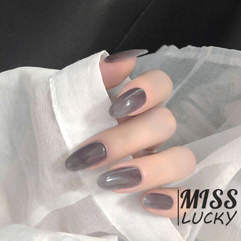 Bộ 24 cái móng tay giả trang trí dài đầu tròn màu đen