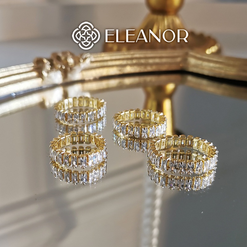 Nhẫn nữ titan đính vòng tròn đá Eleanor Accessories lấp lánh viền dày phụ kiện trang sức thời trang sáng đẹp