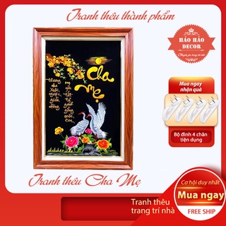 Tranh treo tường phòng khách,  Tranh thêu  CHA MẸ thêu sẵn 70x50cm