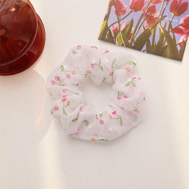 Dây cột tóc vải Scrunchies họa tiết quả Anh Đào