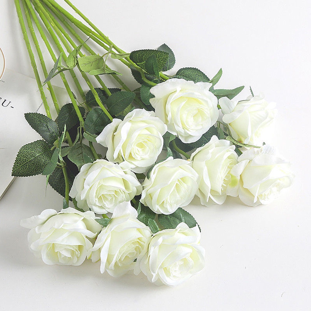1 Bó Hoa Hồng Giả Bằng Lụa Màu Đỏ/ Trắng Trang Trí Tiệc Cưới, Ngày Valentine