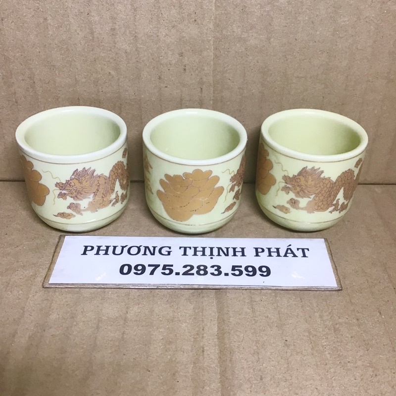 Bộ 5 Ly Nước Cúng Sứ Rồng Kem