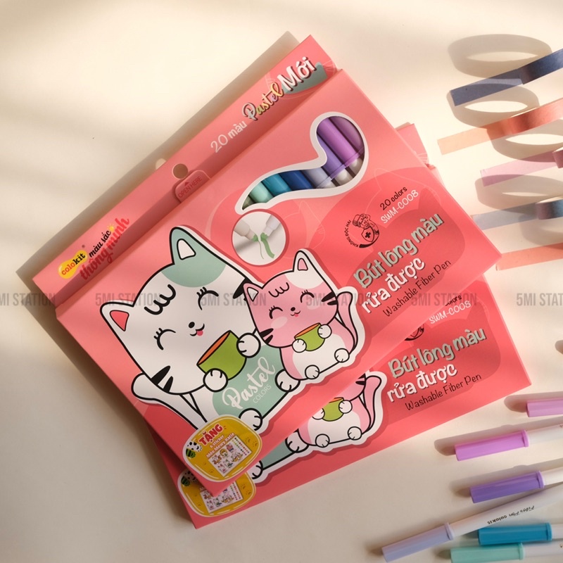 Bút Lông Rửa Được 20 Màu Pastel Washable Fiber Pen Thiên Long Colokit - Viết Nét Thanh Nét Đậm