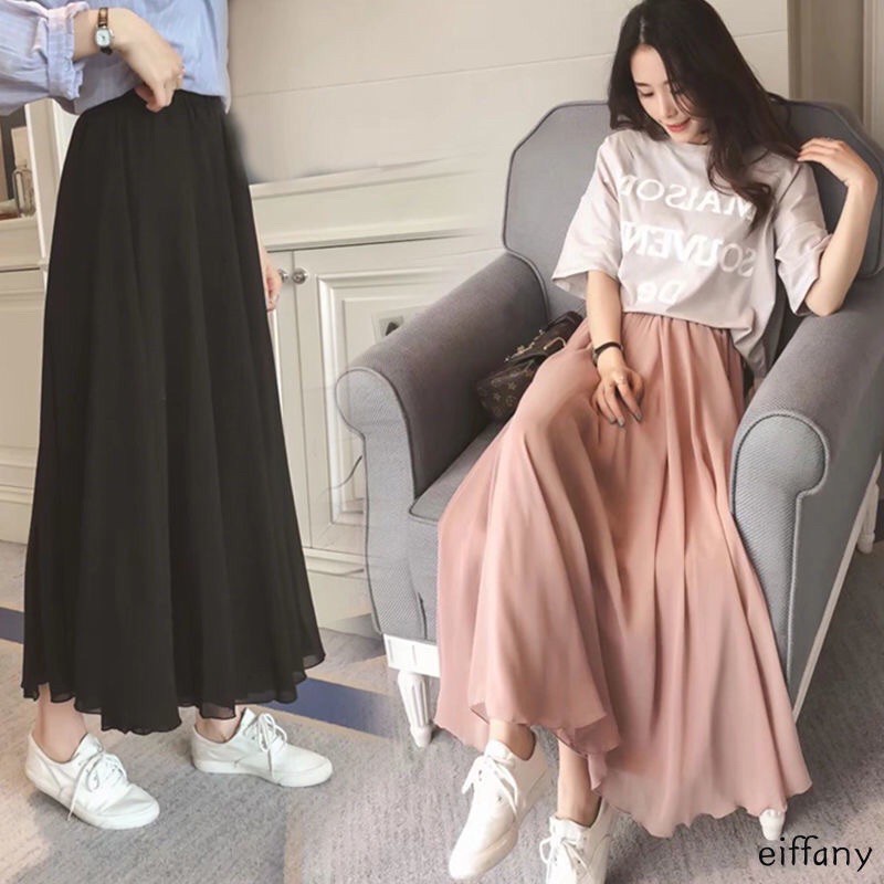 🌸🌸【Tài sản tồn tại】Chân váy maxi dài vải chiffon màu trắng thời trang cổ điển dành cho nữ