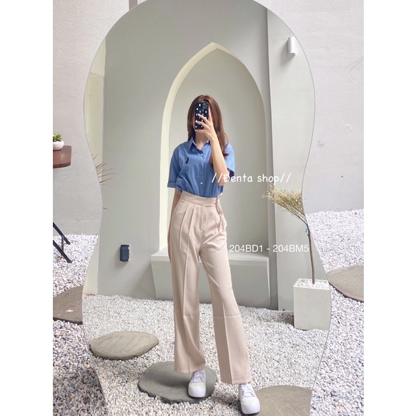 Quần vải dáng xuông dài, buộc đai 1 bên hông - 204bd1 - đenta shop