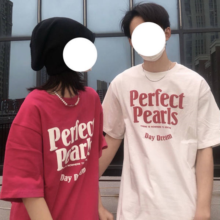 Áo thun 3158 cotton khô - Áo phông Unisex Nam Nữ tay lỡ dáng rộng in chữ Perfect Pearls
