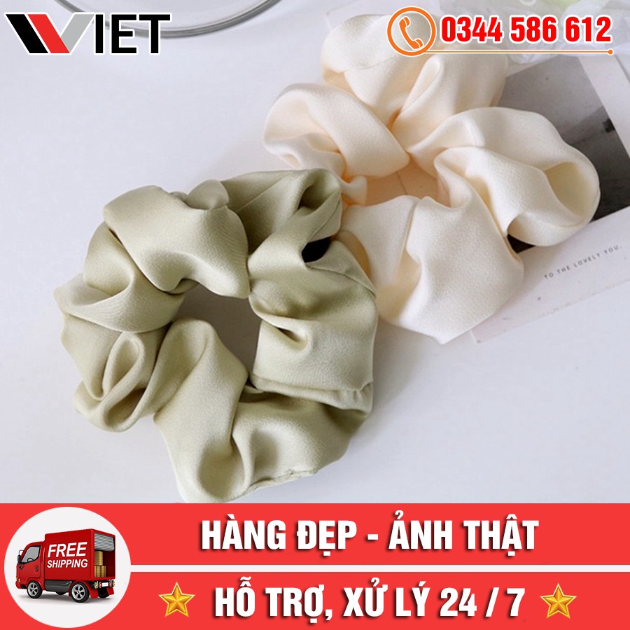 Dây Buộc Tóc Vải Scrunchies Phi Bóng Màu Trơn Cho Nữ