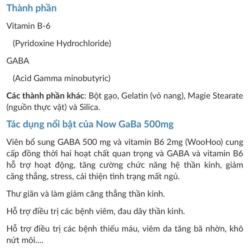 Now Food Gaba hỗ trợ chức năng thần kinh 500mg 100v