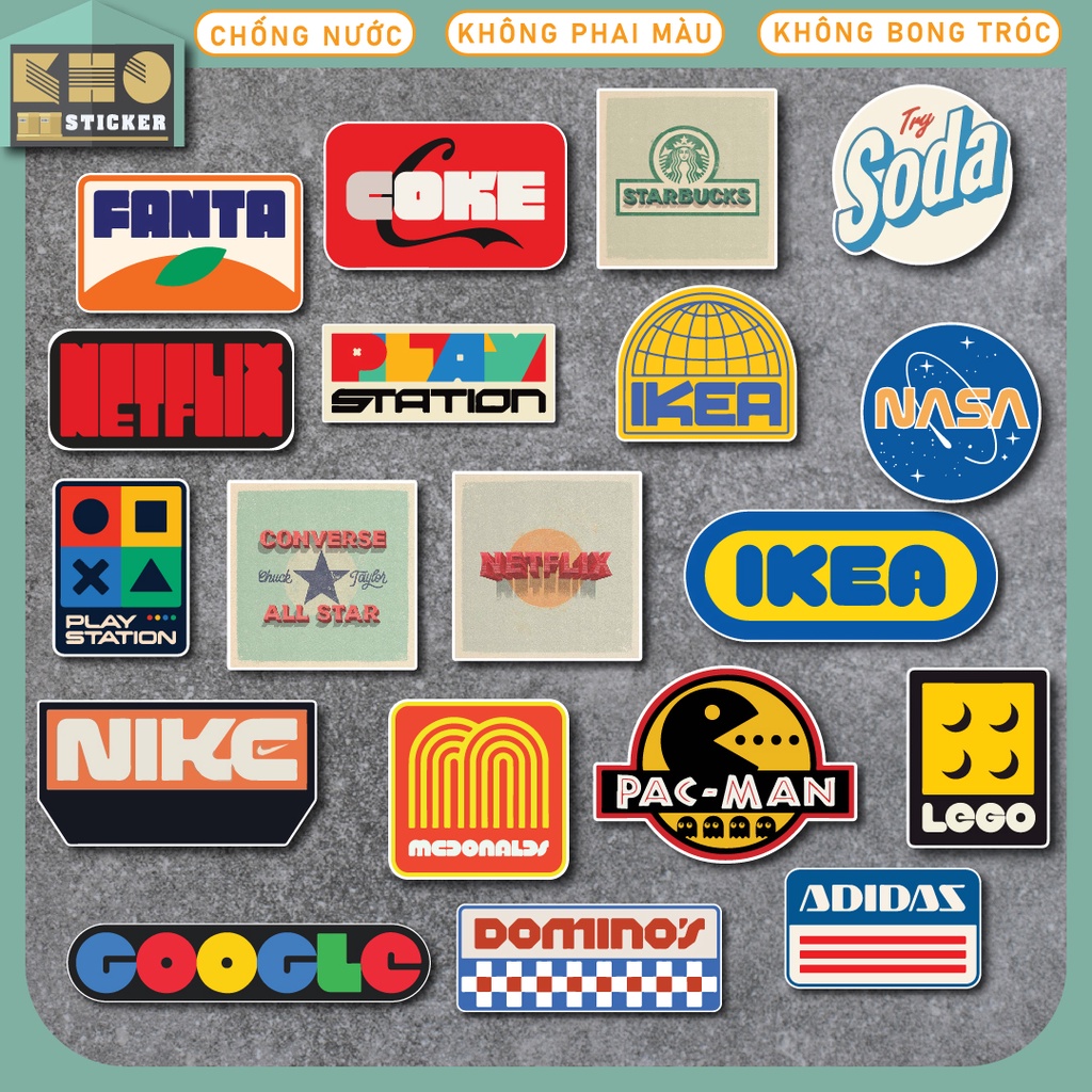 Combo 50 Sticker Retro Brand chống nước sticker dán laptop, điện thoại, đàn guitar, mũ bảo hiểm, vali. MSP: ST97