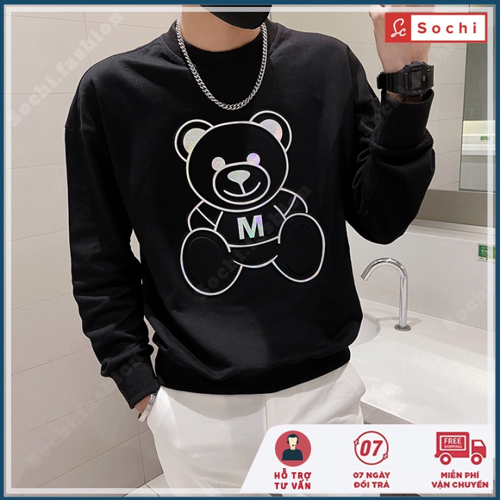 Áo thu đông nam tay dài, áo sweater nam dài tay chất nỉ mềm mịn in Gấu M mã SW80.8