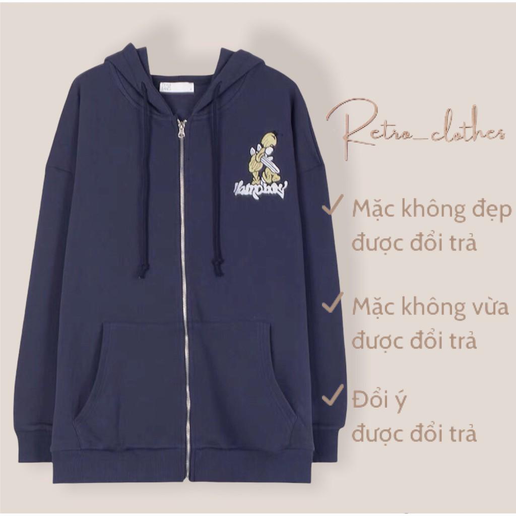 Áo khoác nỉ có mũ kéo khoá chất nỉ bông màu navy
