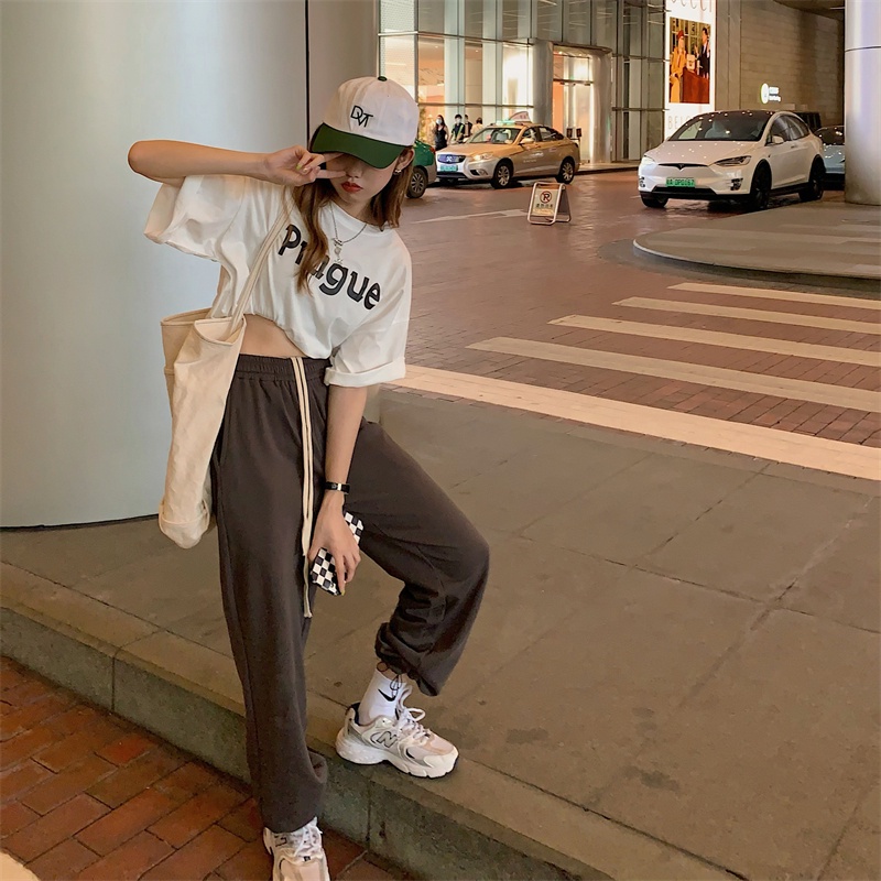 Quần thể thao ống rộng lưng cao phong cách Hàn Quốc thời trang dành cho nữ