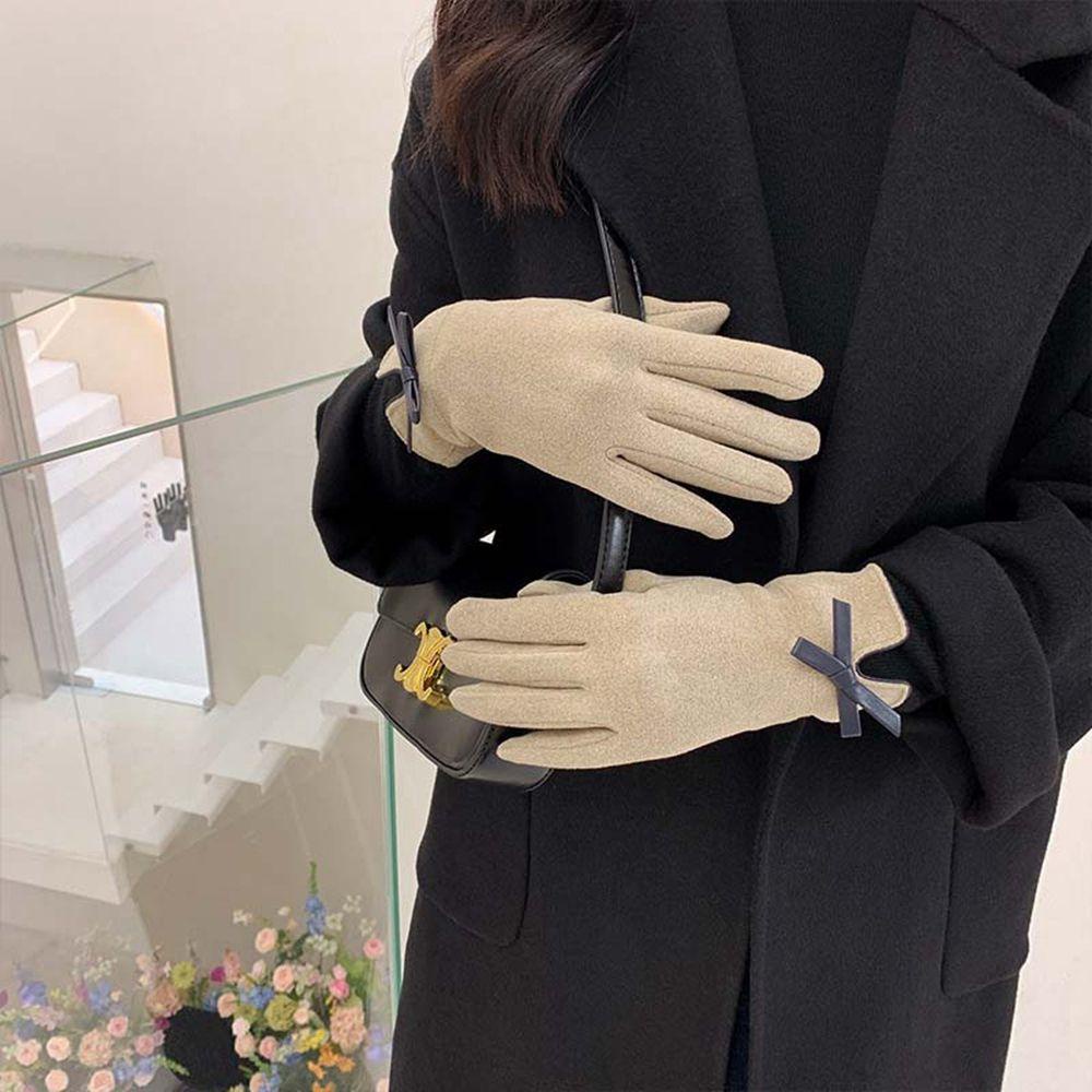 DANILO Đôi Găng Tay Da Lộn Hở Ngón Đính Nơ Thời Trang Cho Nữ