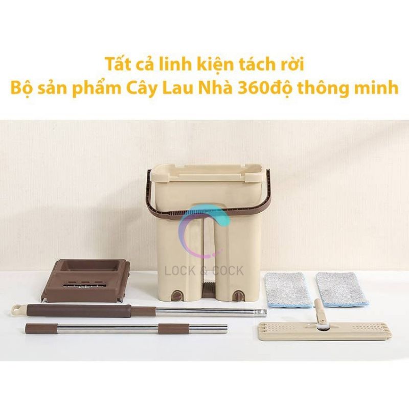 Bộ cây lau nhà 2 ngăn,chổi lau nhà thông minh tự vắt TẶNG Kèm 2 miếng lau siêu sạch