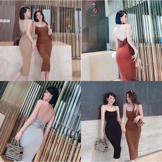 Váy body váy nữ đầm body 2 dây xoắn lưng siêu tôn dáng váy body sang chảnh Annastore