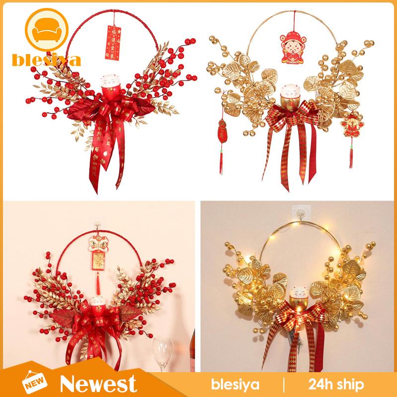 Vòng Hoa Lúa Mì Đính Nơ Màu Đỏ Dùng Trang Trí Tiệc