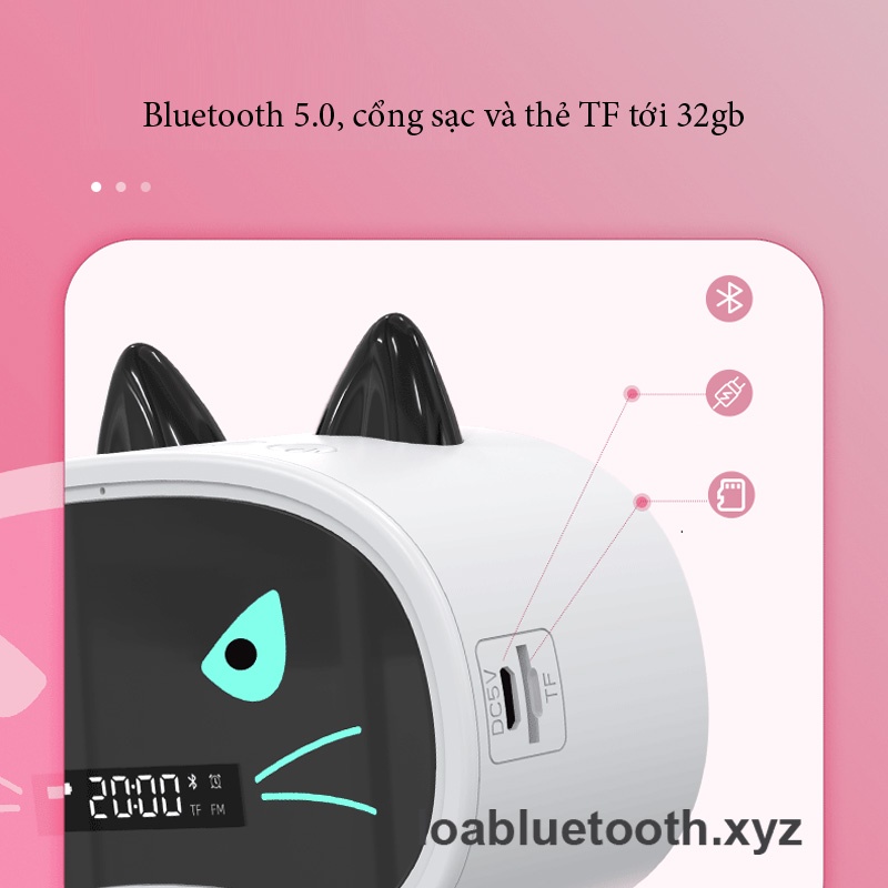 Loa bluetooth mini JM02 chính hãng giá rẻ đồng hồ báo thức hình tai mèo dễ thương, bass mạnh, pin 8 giờ