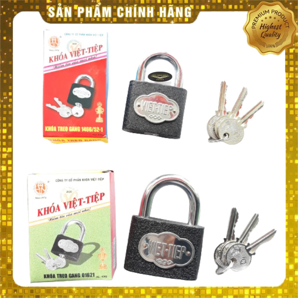 Khóa Việt Tiệp - Khóa Treo Gang Bấm Việt Tiệp 5P, 6P Chính Hãng. Ổ Khóa Bấm 3 Chìa, 2 Màu Đen Vàng, Bền Bỉ Với Thời Gian