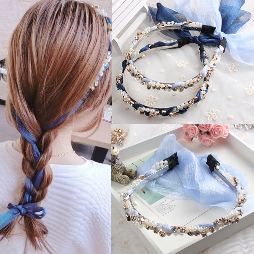 Cài tóc dây ruy băng đính ngọc trai nhân tạo cho nữ