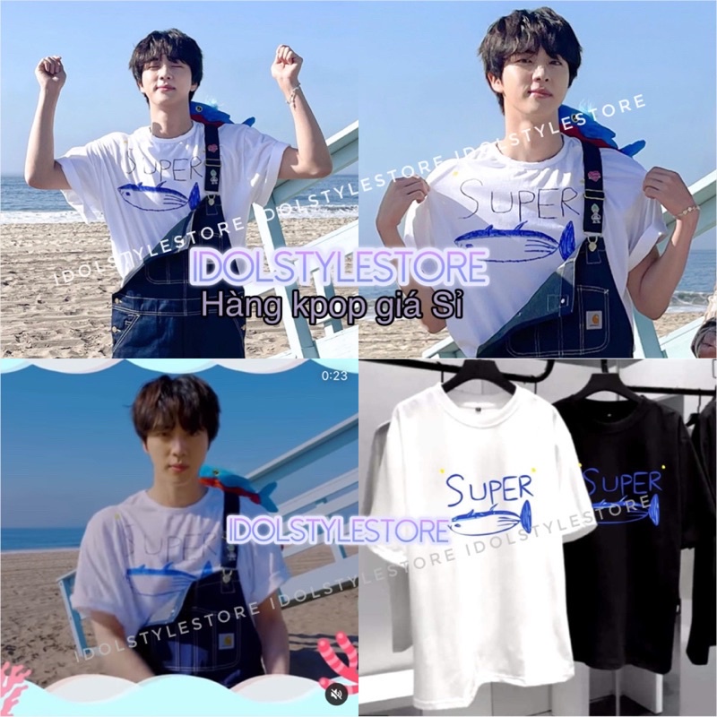(Quà tặng kèm card Idol) áo super tuna xanh của Jin BTS