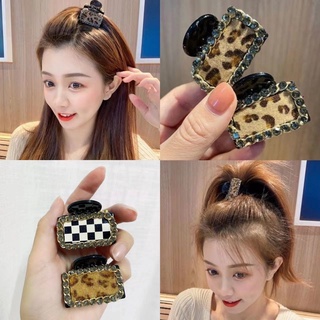 Kẹp Tóc Đuôi Ngựa Nhỏ Đính Đá Họa Tiết Da Báo Phối Lông Thời Trang Cho Nữ