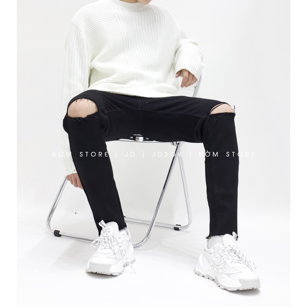 Quần Jean Dài Nam Đen Rách Gối Basic BEACON DENIM Dễ Phối Đồ Form Slim Fit JD304/4020