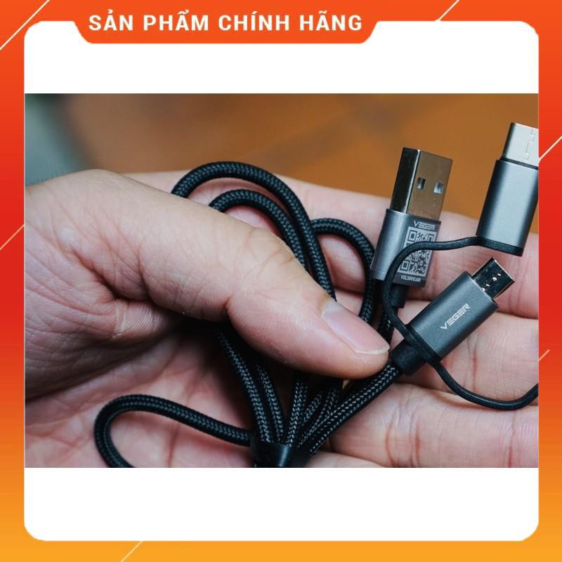  Cáp sạc 3 in 1 chính hãng veger dây bọc dù siêu bền fullbox