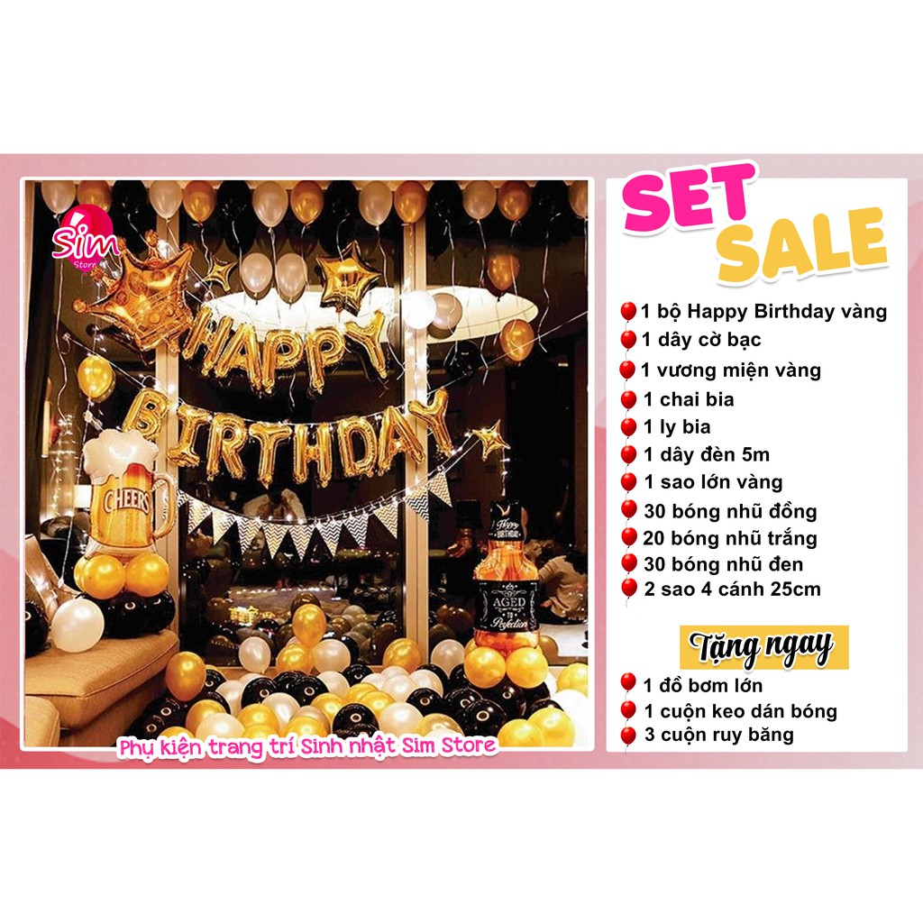 Set bóng trang trí sinh nhật Happy Birthday siêu xinh