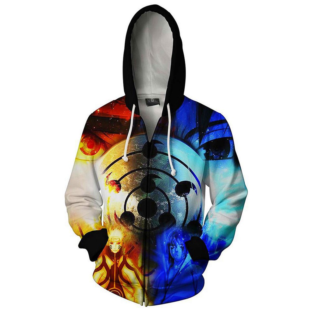Áo khoác hoodie HUQISHA in họa tiết hoạt hình Naruto 3D thời trang cho nam nữ