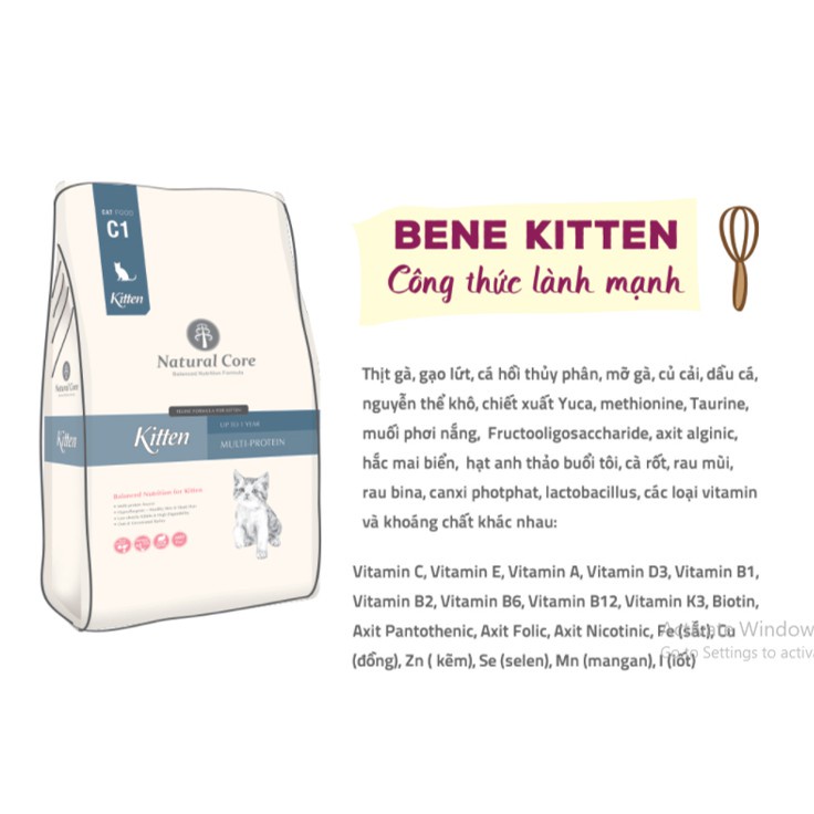 5kg THỨC ĂN NATURAL CORE C1 BENE KITTEN CHO MÈO CON là giải pháp dinh dưỡng hoàn chỉnh dành cho mèo con.