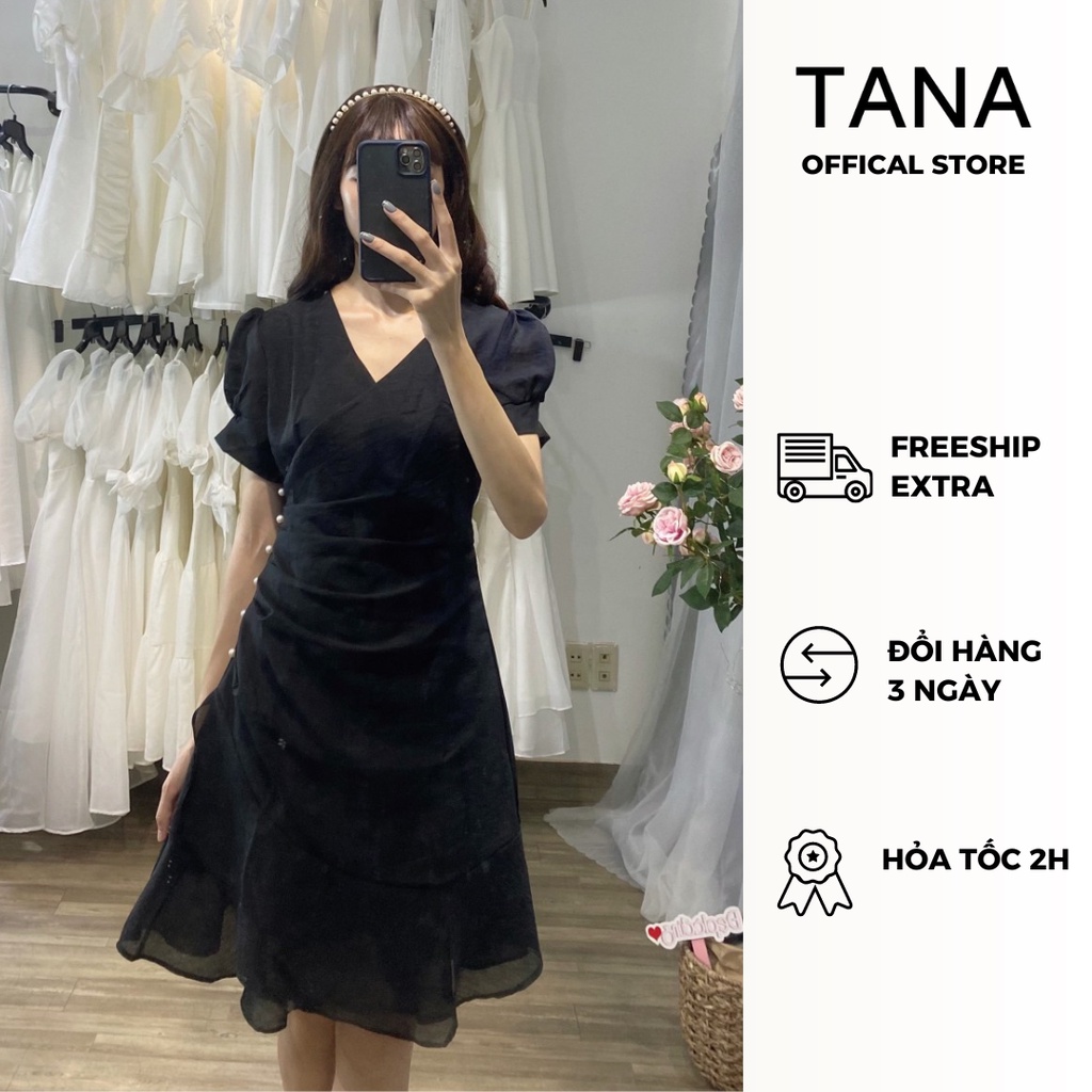 Váy đi tiệc TANA D0372 váy xoăn eo đính hạt cổ tim có 4 màu Đen, Xanh, Trắng, Đỏ mặc đi tiệc, đi chơi